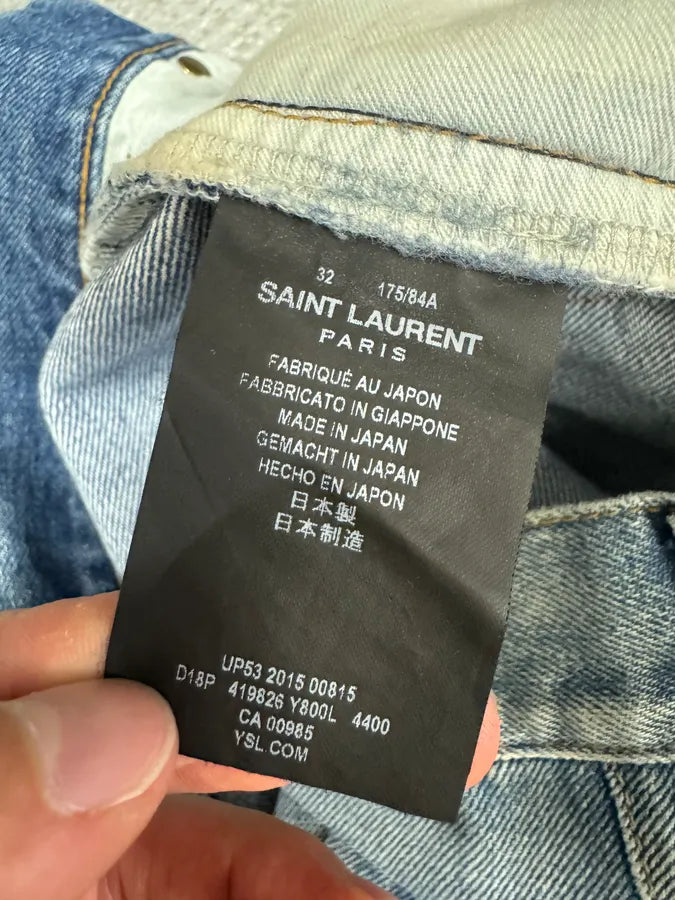 SS2015 Saint Laurent Blue Faded Distressed Slim Denim Jeans SRQIBfD 11