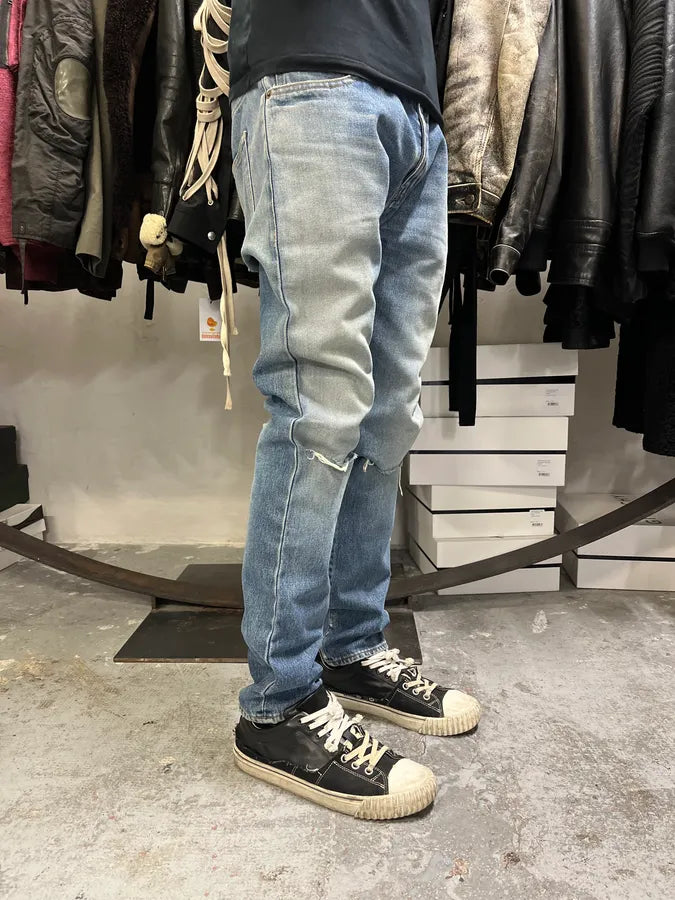 SS2015 Saint Laurent Blue Faded Distressed Slim Denim Jeans SRQIBfD 2