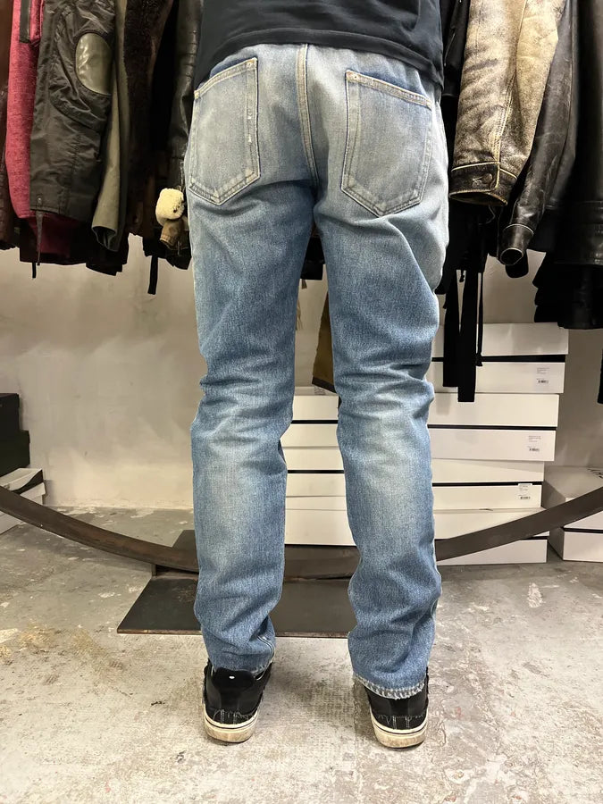 SS2015 Saint Laurent Blue Faded Distressed Slim Denim Jeans SRQIBfD 3