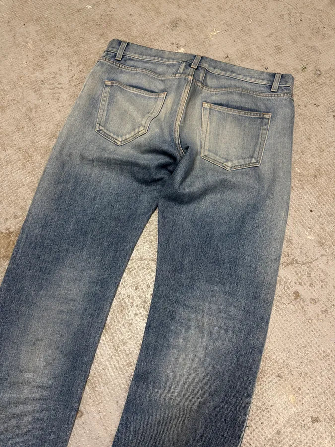 SS2015 Saint Laurent Blue Faded Distressed Slim Denim Jeans SRQIBfD 5
