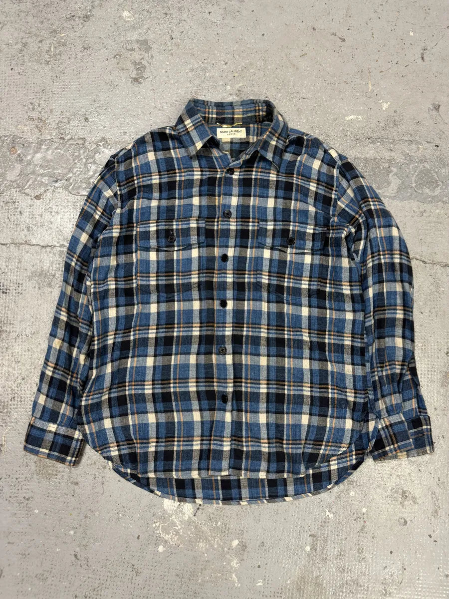 SS2015 Saint Laurent Blue Flanel Shirt by Hedi Slimane bbDJRBc 3