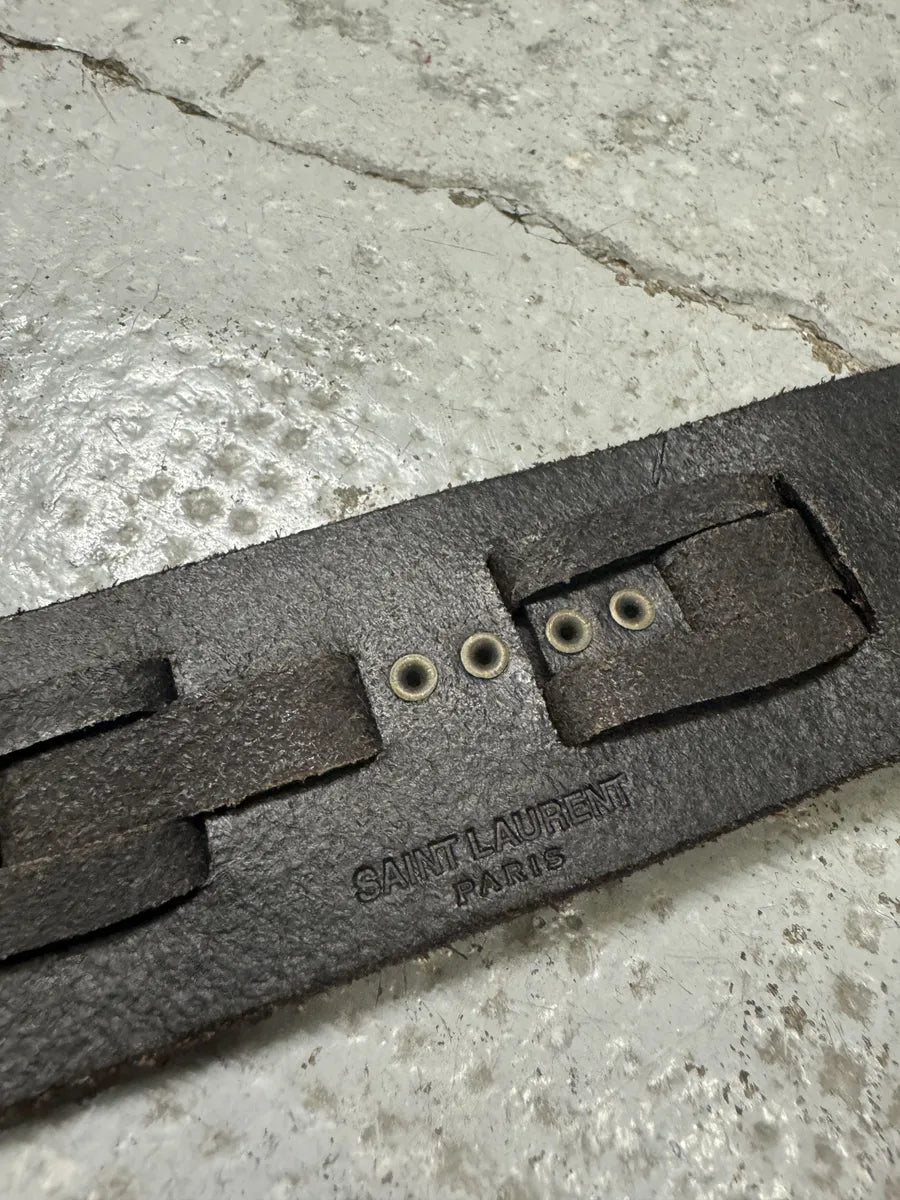 SS2015 Saint Laurent Burnished Woven Brown Leather Belt ptprzBq 12