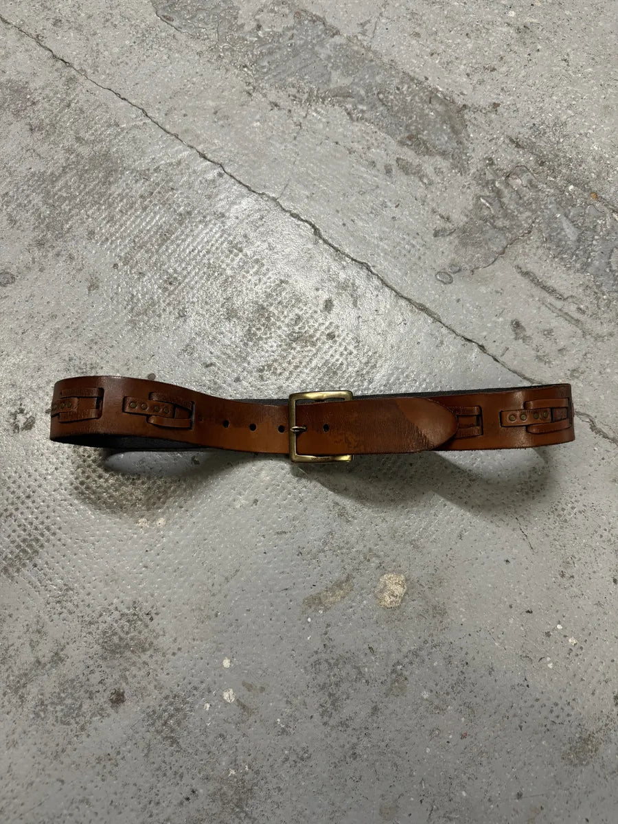 SS2015 Saint Laurent Burnished Woven Brown Leather Belt ptprzBq 7