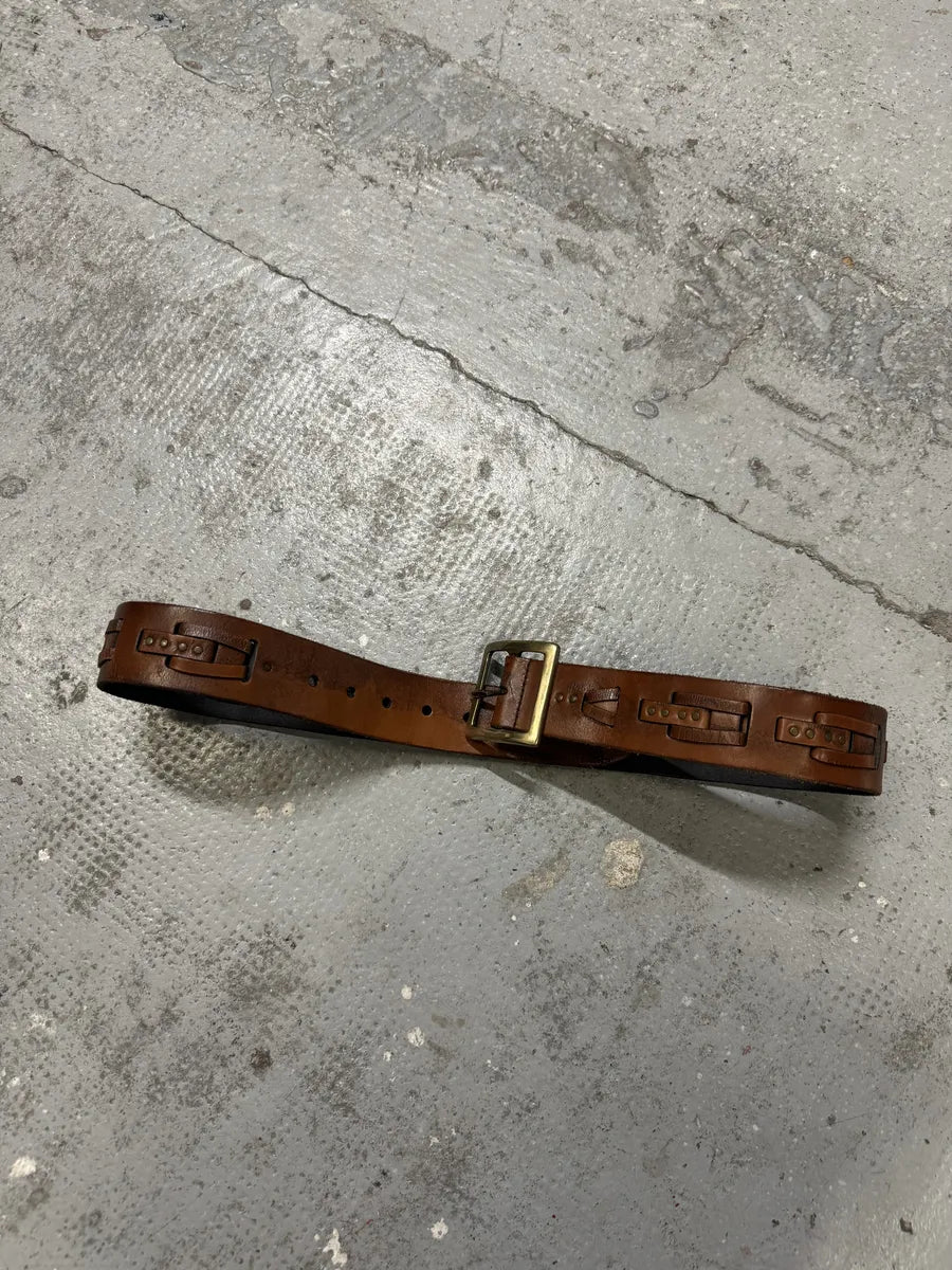 SS2015 Saint Laurent Burnished Woven Brown Leather Belt ptprzBq 9