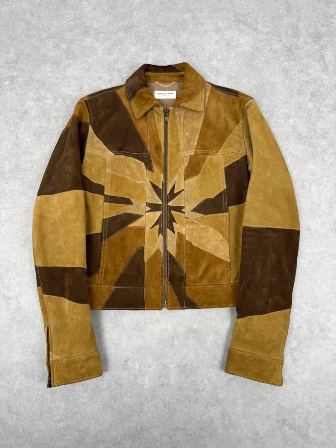 SS2015 Saint Laurent Camel Star Patchwork Sample Leather Jacket lIrqFRh 0