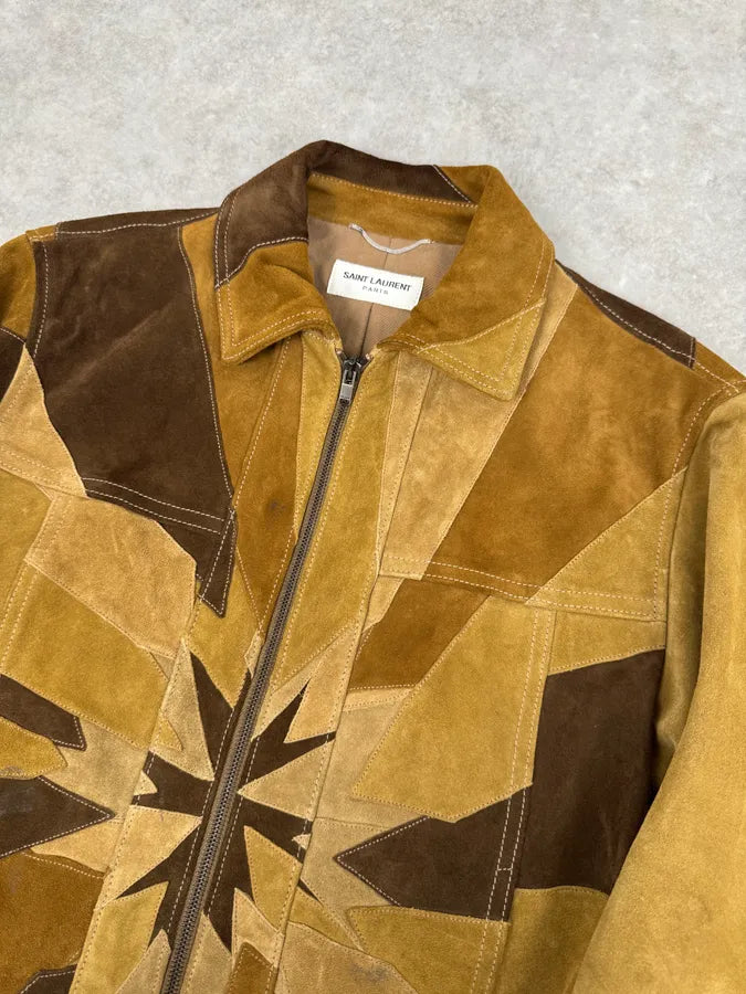 SS2015 Saint Laurent Camel Star Patchwork Sample Leather Jacket lIrqFRh 2
