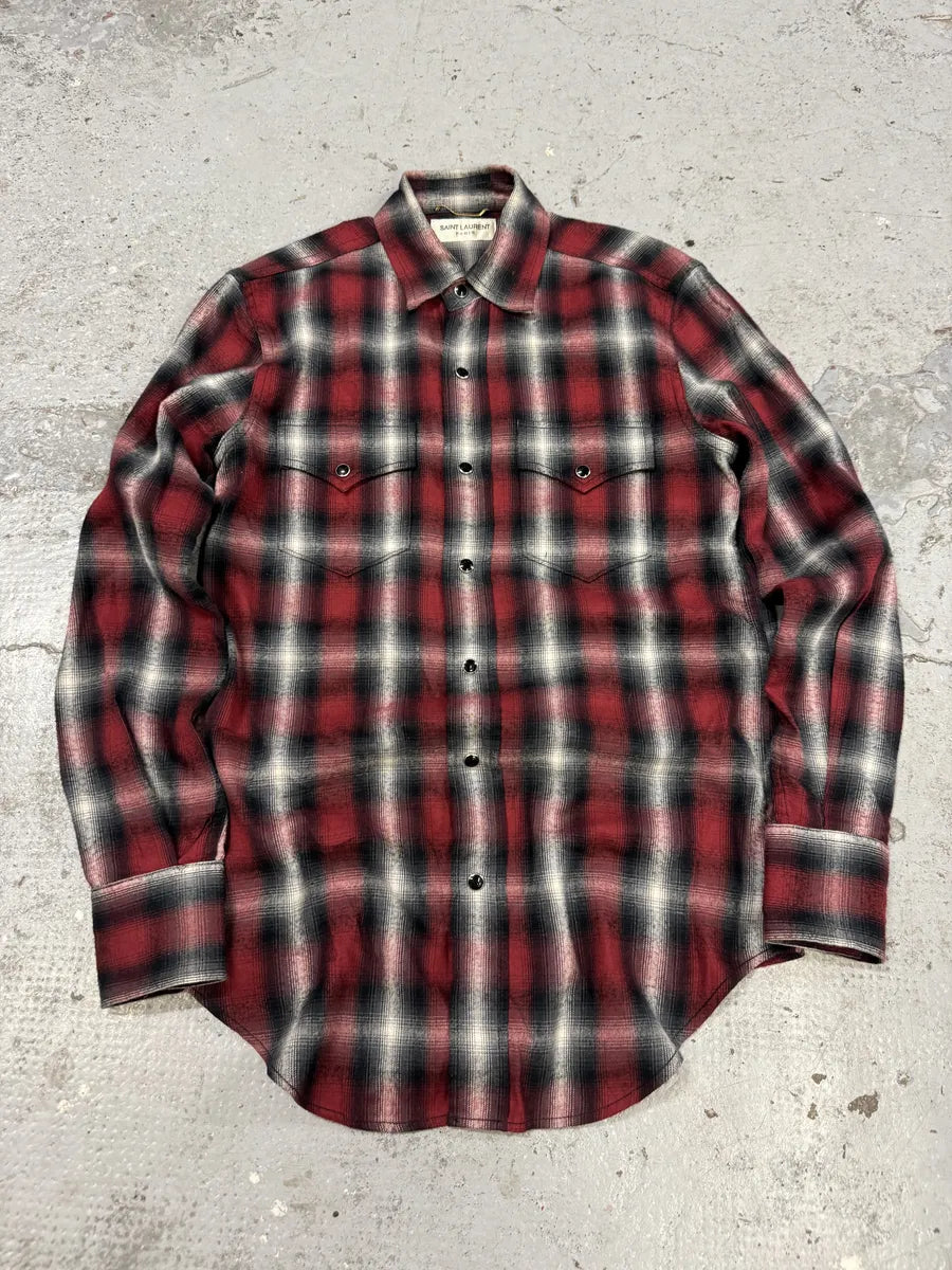SS2015 Saint Laurent Cowboy Flanel Red Checkered Shirt by Hedi Slimane PRtFxud 0