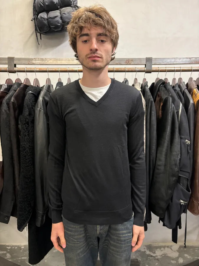 SS2015 Saint Laurent Paris Black Wool V Neck Minimalist Sweater (XS/S) aQCyUof 1