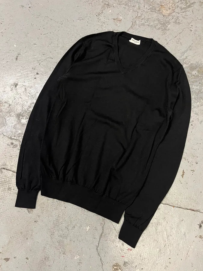 SS2015 Saint Laurent Paris Black Wool V Neck Minimalist Sweater (XS/S) aQCyUof 3