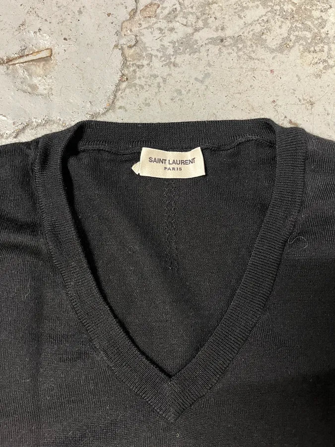 SS2015 Saint Laurent Paris Black Wool V Neck Minimalist Sweater (XS/S) aQCyUof 6