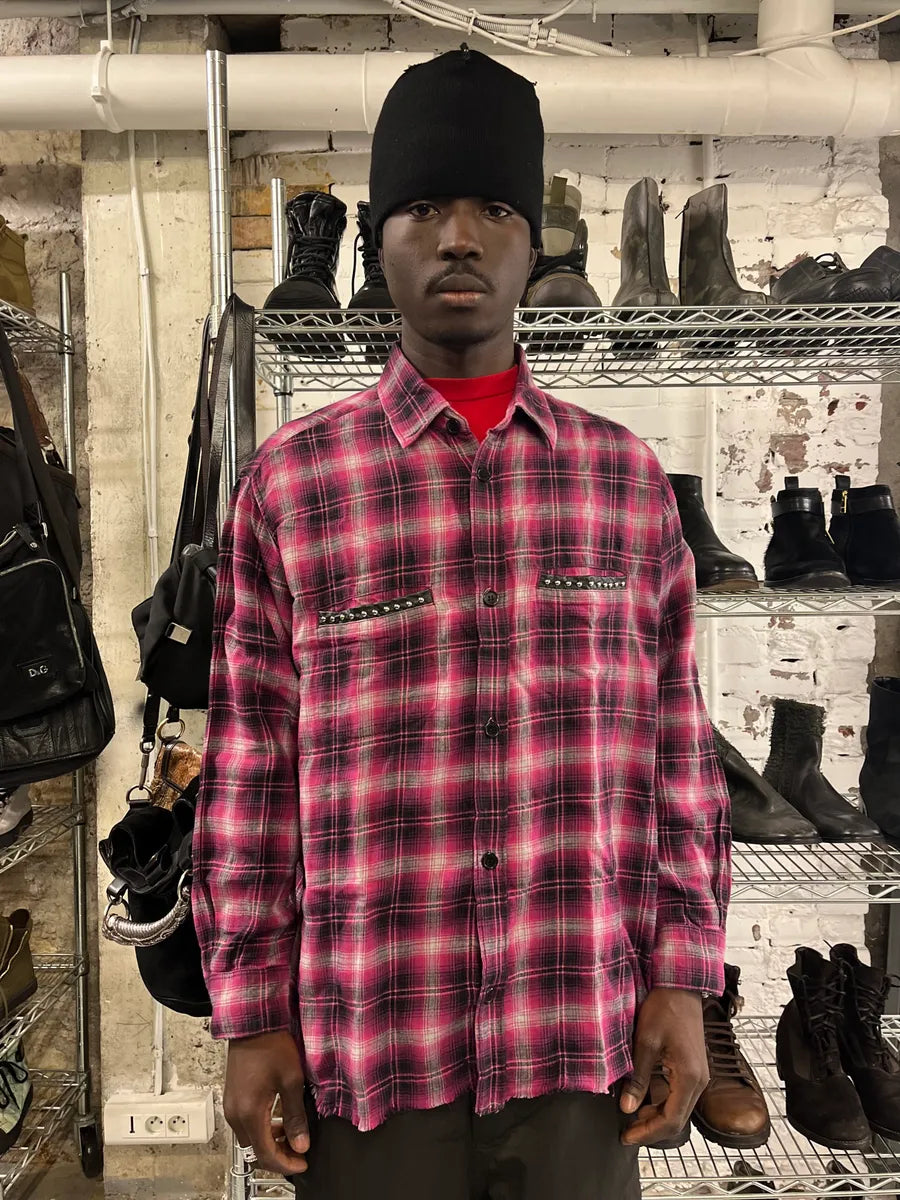 SS2015 Saint Laurent Pink Checkered Flannel Rock Shirt lDZwRuc 1