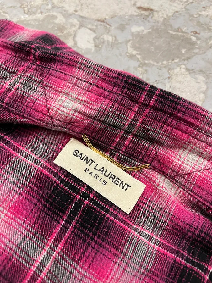 SS2015 Saint Laurent Pink Checkered Flannel Rock Shirt lDZwRuc 10