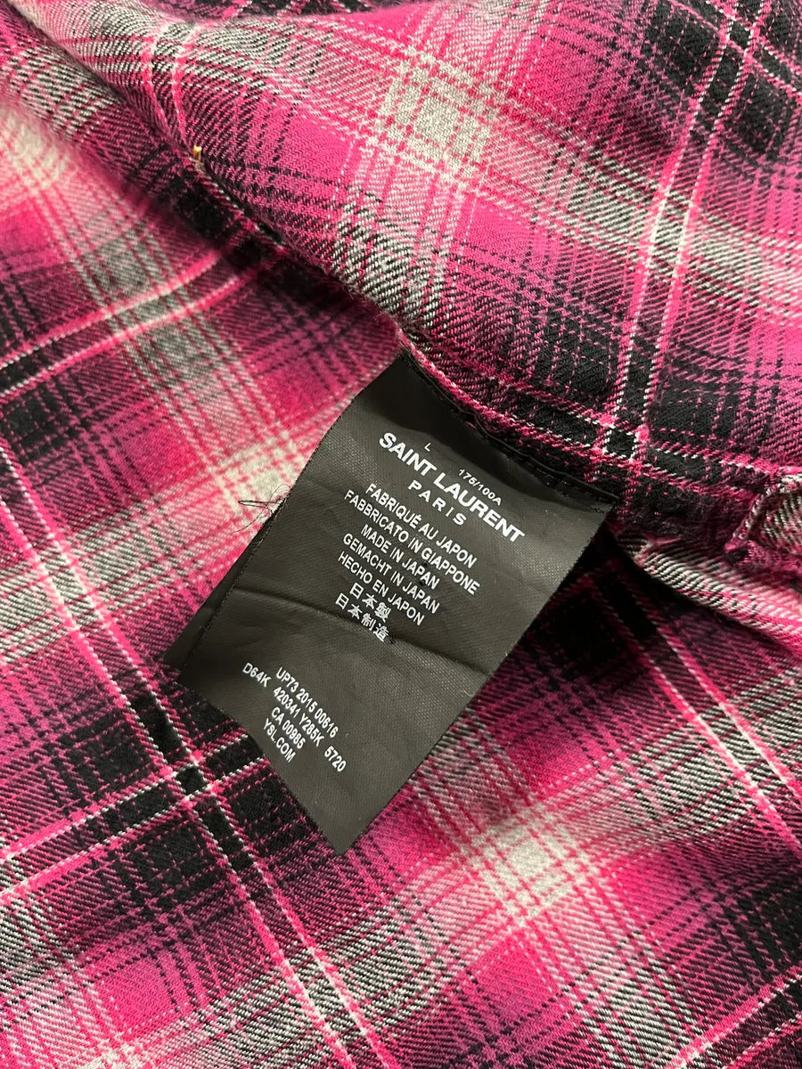 SS2015 Saint Laurent Pink Checkered Flannel Rock Shirt lDZwRuc 11