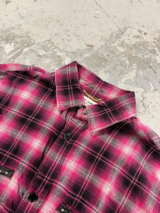 SS2015 Saint Laurent Pink Checkered Flannel Rock Shirt lDZwRuc 4