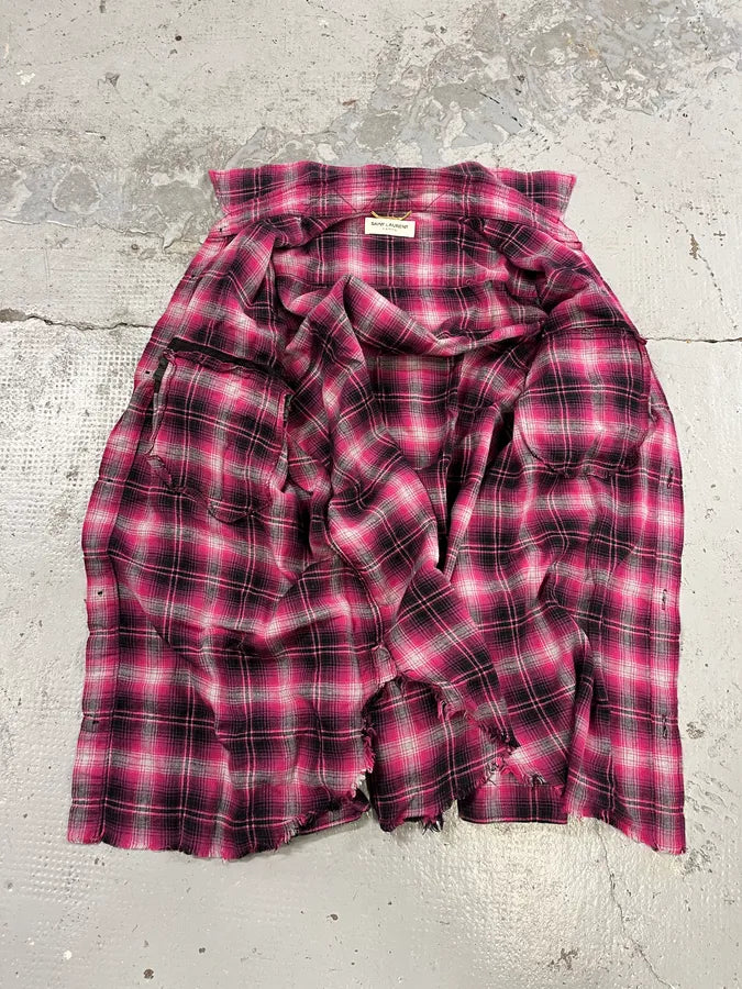 SS2015 Saint Laurent Pink Checkered Flannel Rock Shirt lDZwRuc 9