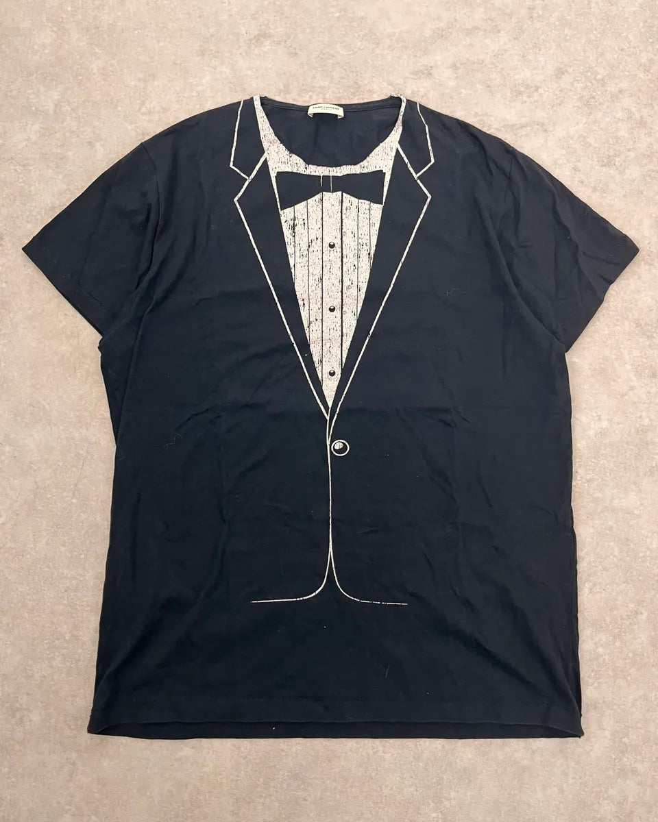 SS2015 Saint Laurent Trompe L’œil Waiter Black T-Shirt by Hedi Slimane lmhMklH 0
