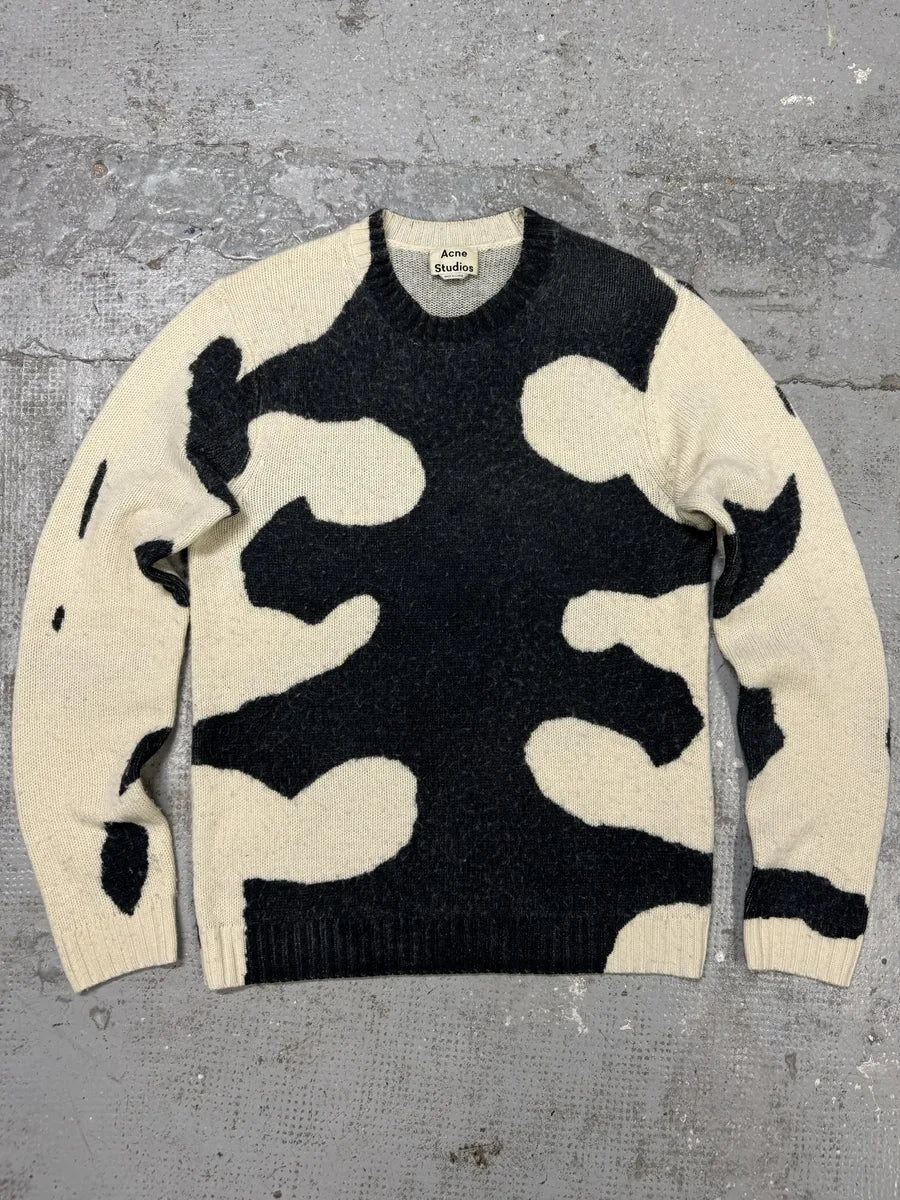 SS2016 Acne Studios Peele Waves White & Grey Wool & Cashmere Sweater mMJECvS 0