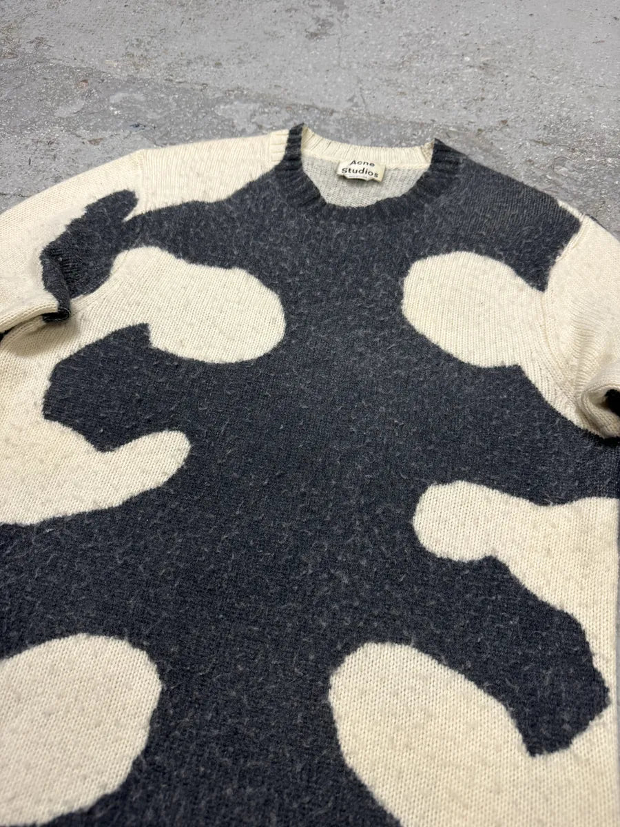SS2016 Acne Studios Peele Waves White & Grey Wool & Cashmere Sweater mMJECvS 5