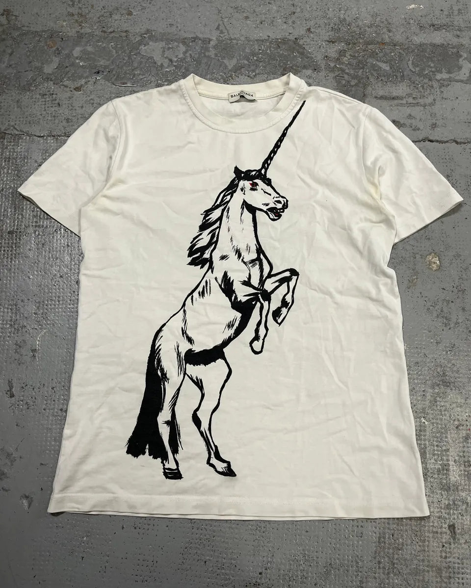 SS2016 Balenciaga White Unicorn Horse T-Shirt YxPWiFY 0
