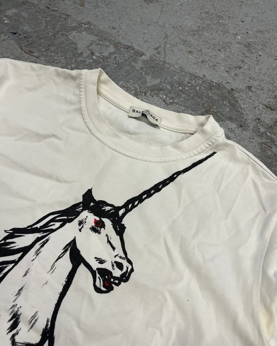 SS2016 Balenciaga White Unicorn Horse T-Shirt YxPWiFY 4