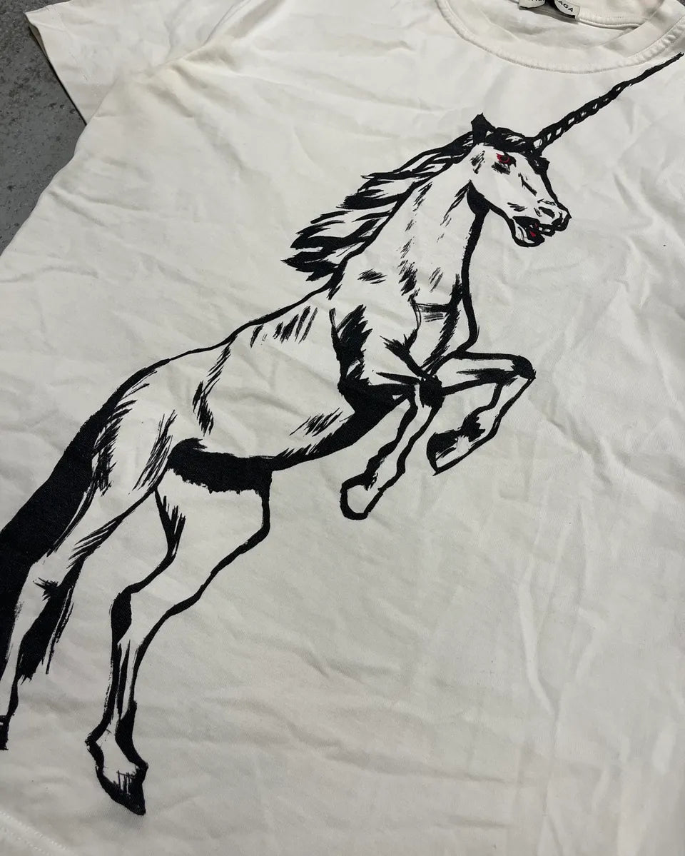 SS2016 Balenciaga White Unicorn Horse T-Shirt YxPWiFY 5