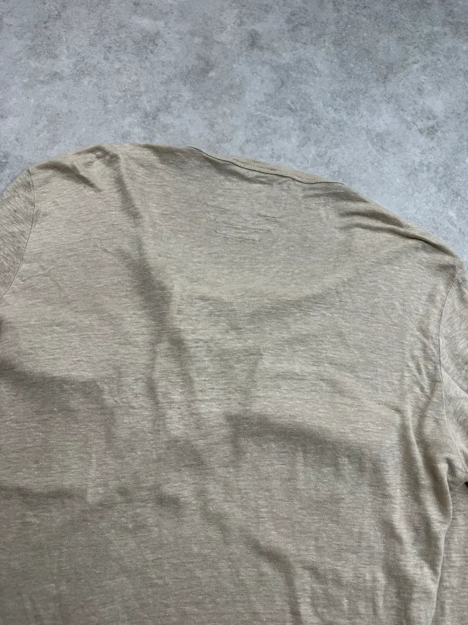 SS2016 Balmain Beige Cargo Laced Linen Henley Sweater QuJYkgx 6