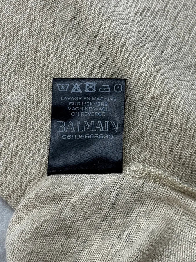 SS2016 Balmain Beige Cargo Laced Linen Henley Sweater QuJYkgx 11