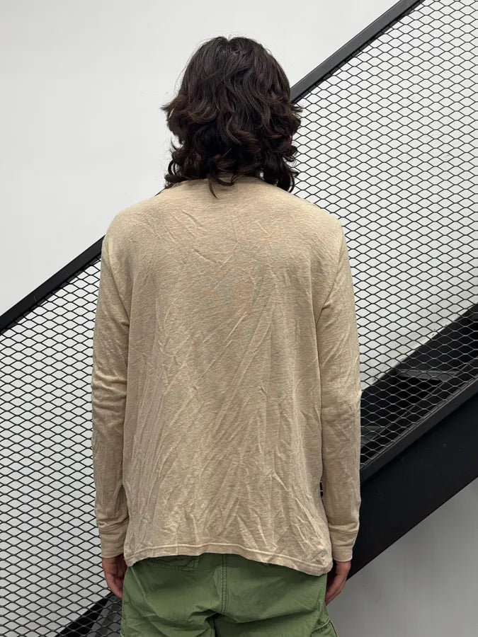 SS2016 Balmain Beige Cargo Laced Linen Henley Sweater QuJYkgx 4