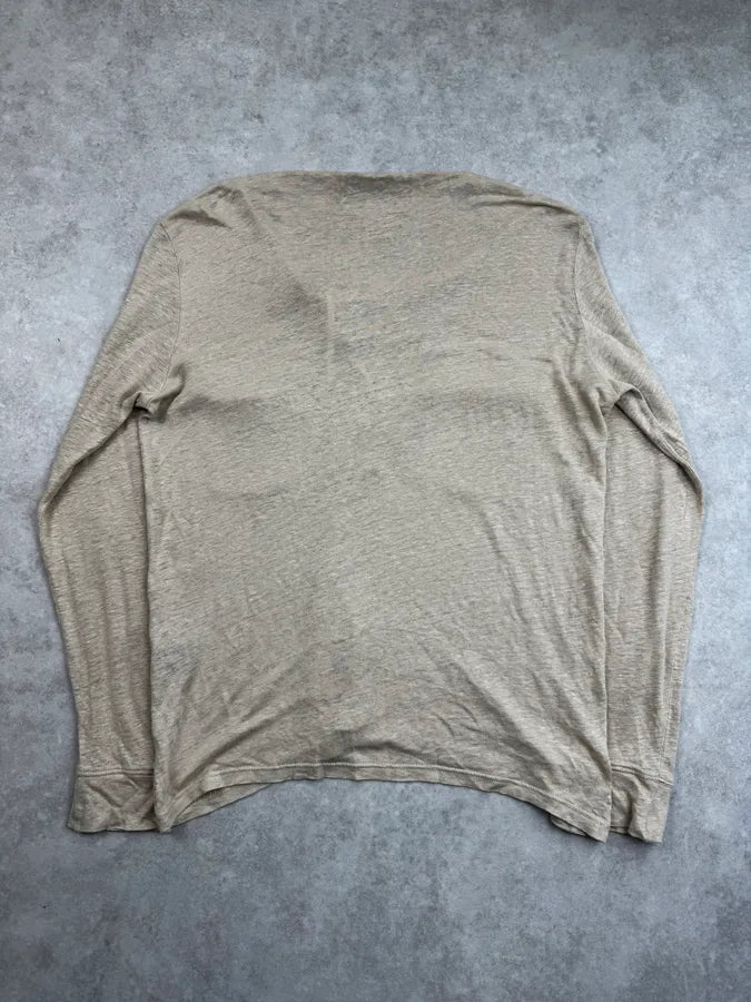 SS2016 Balmain Beige Cargo Laced Linen Henley Sweater QuJYkgx 2