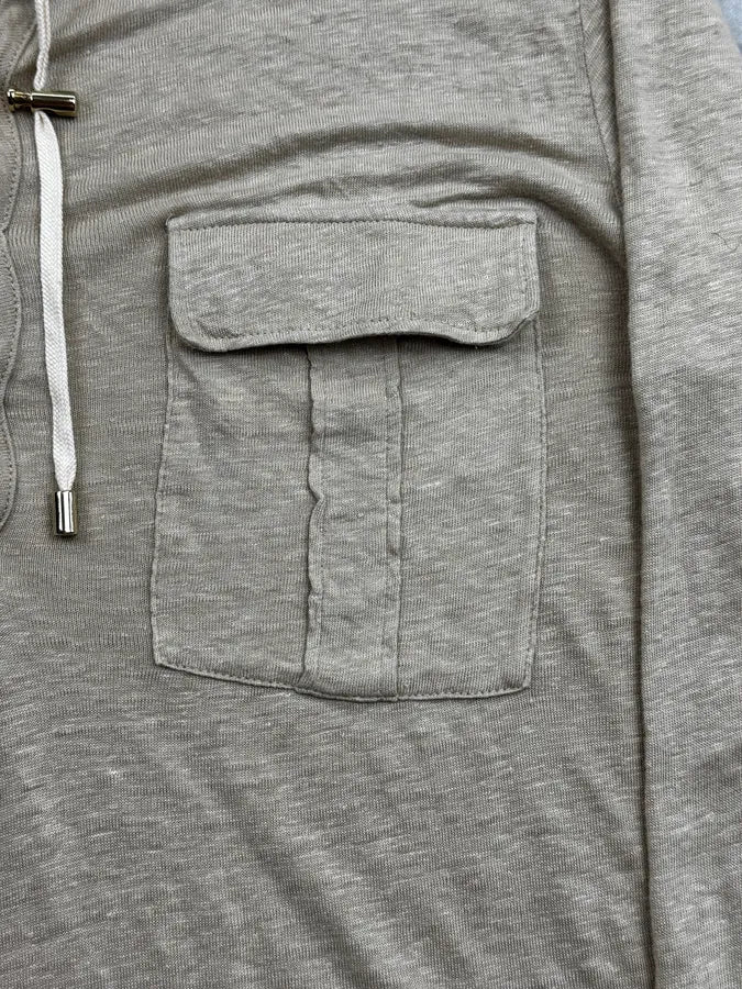 SS2016 Balmain Beige Cargo Laced Linen Henley Sweater QuJYkgx 8