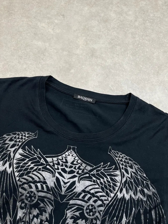 SS2016 Balmain Black Cotton Winged Angel Print T-Shirt eLiNAPs 4