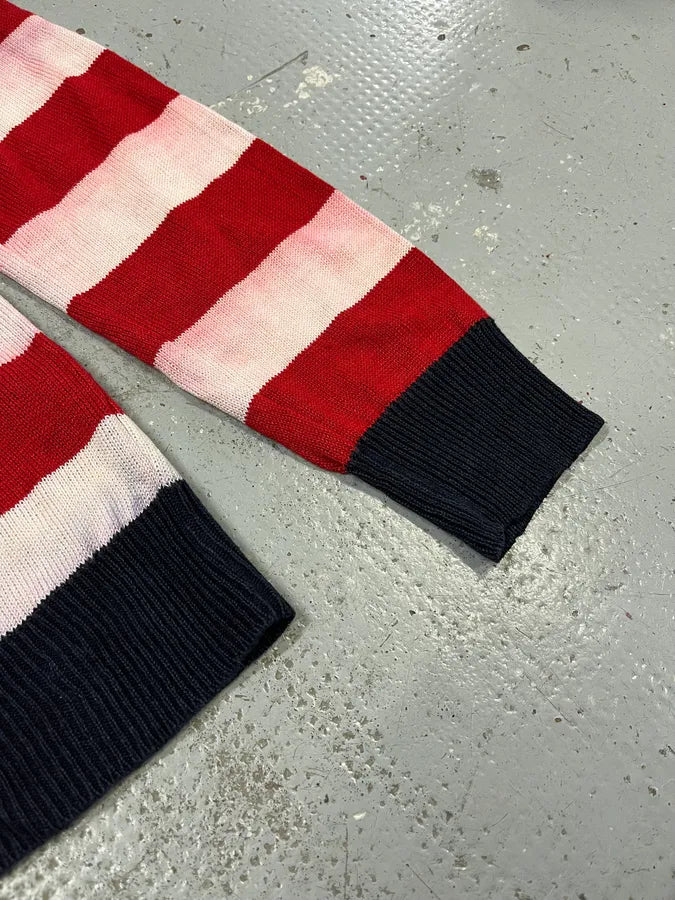 SS2016 Balmain USA Flag Distressed Buttoned Sweater UjzzgRY 5