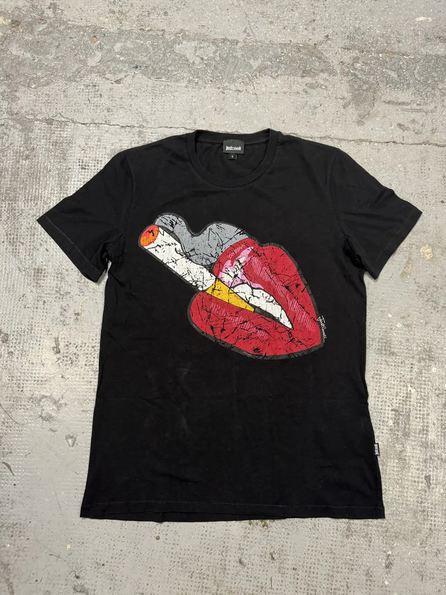 SS2016 Cavalli Kiss Smoke Rebel Black T-Shirt CqTIeXw 0