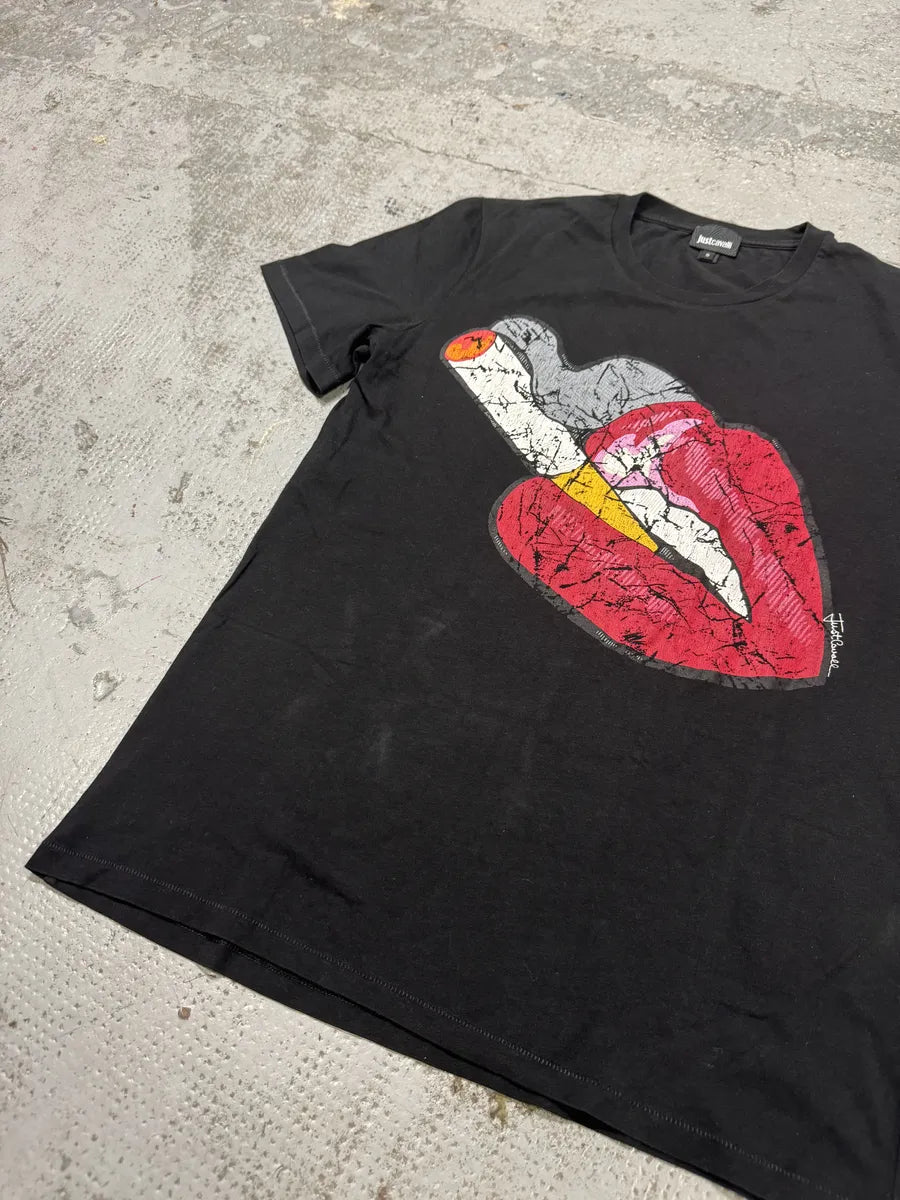 SS2016 Cavalli Kiss Smoke Rebel Black T-Shirt CqTIeXw 2