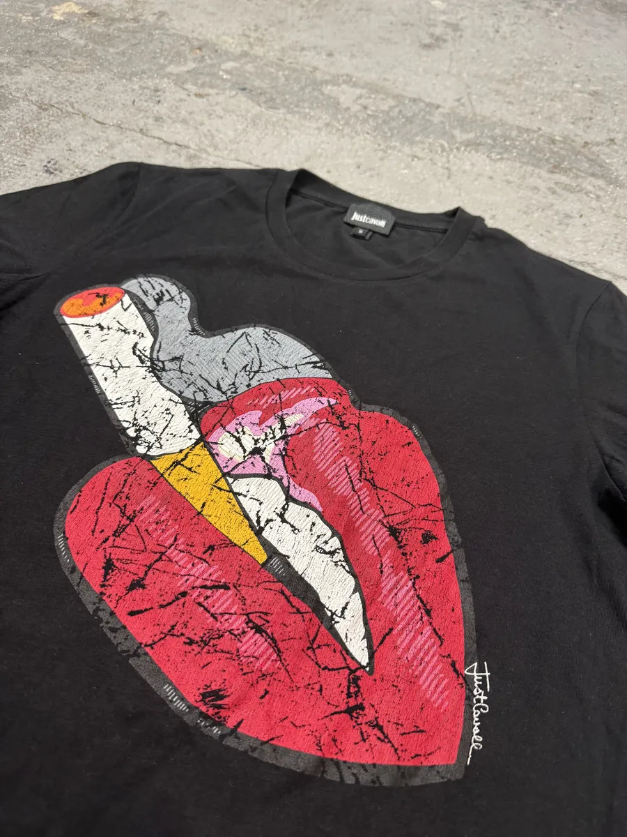 SS2016 Cavalli Kiss Smoke Rebel Black T-Shirt CqTIeXw 5
