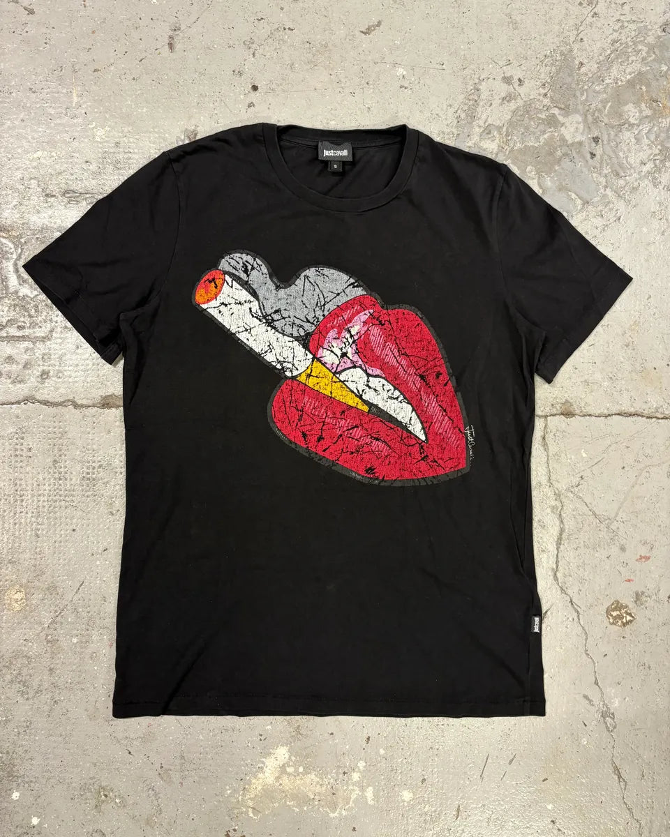 SS2016 Cavalli Kiss Smoke Rebel Black Tee-Shirt (S) ssOFNcn 0