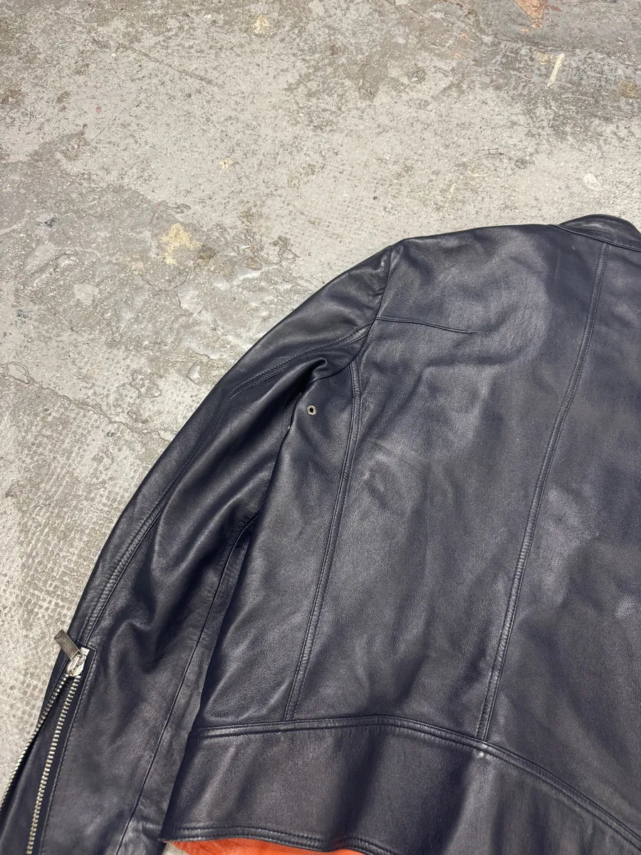 SS2016 Dior Homme Navy Leather Orange Lining Jacket qskBovi 10