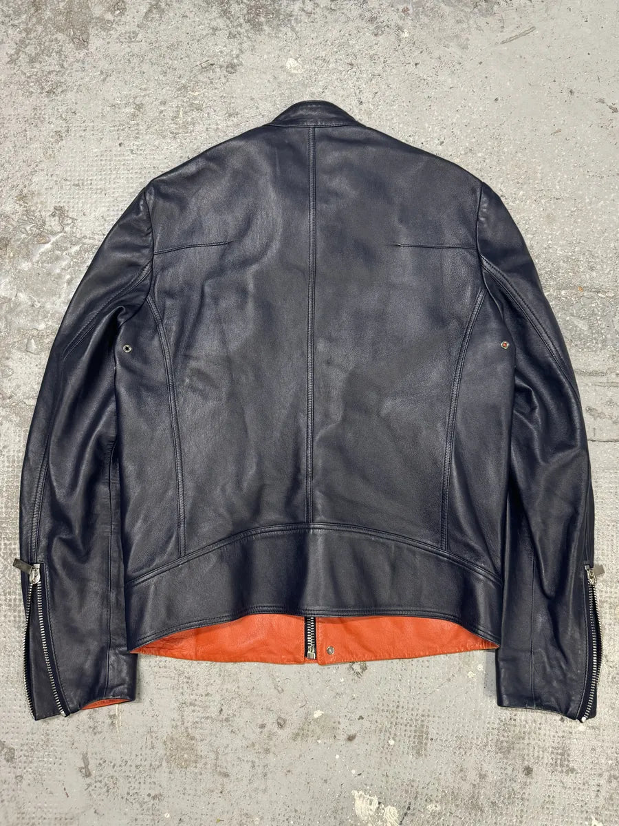 SS2016 Dior Homme Navy Leather Orange Lining Jacket qskBovi 2