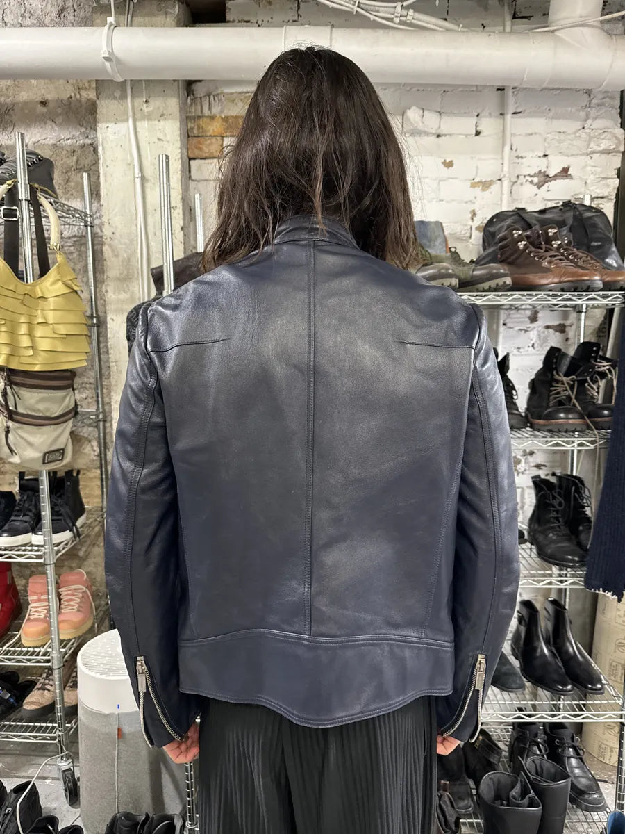 SS2016 Dior Homme Navy Leather Orange Lining Jacket qskBovi 4