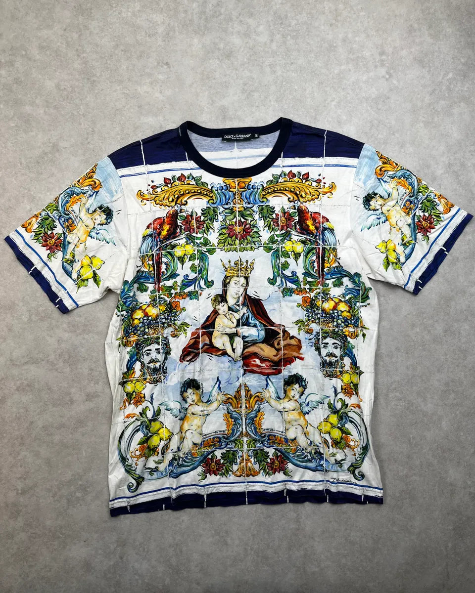 SS2016 Dolce & Gabbana Navy Catholic Baroque Print T-Shirt oQYmOKo 0