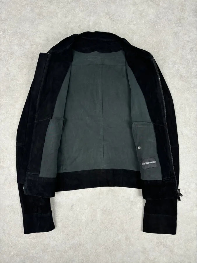 SS2016 Emporio Armani Black Suede Leather Jacket zMOpgDN 6