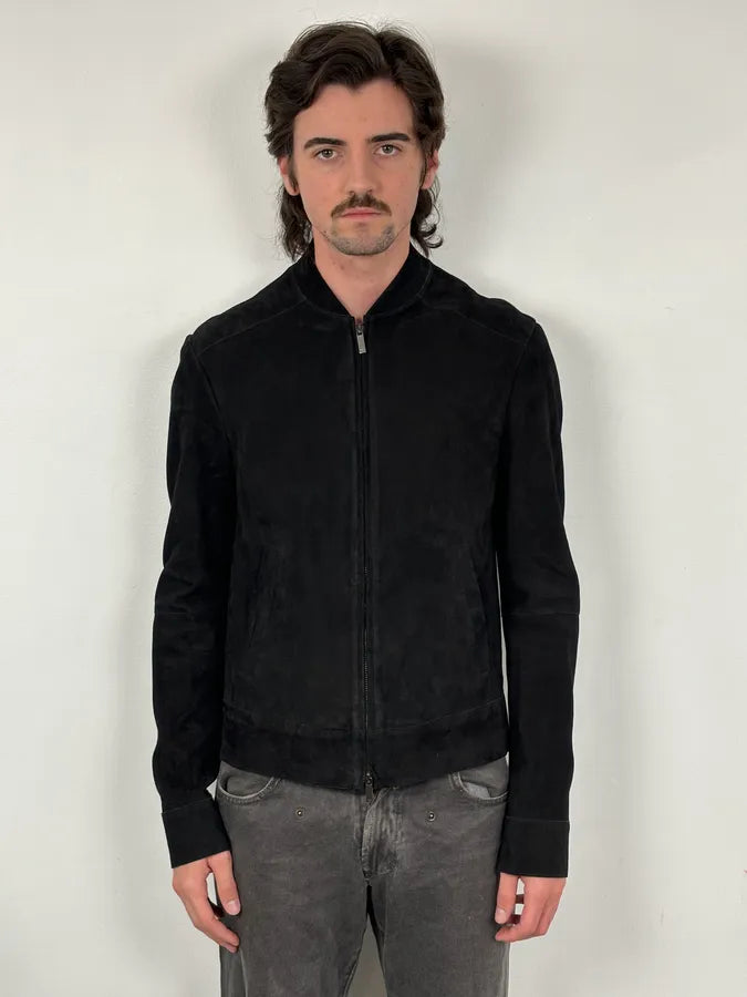 SS2016 Emporio Armani Black Suede Leather Jacket zMOpgDN 1