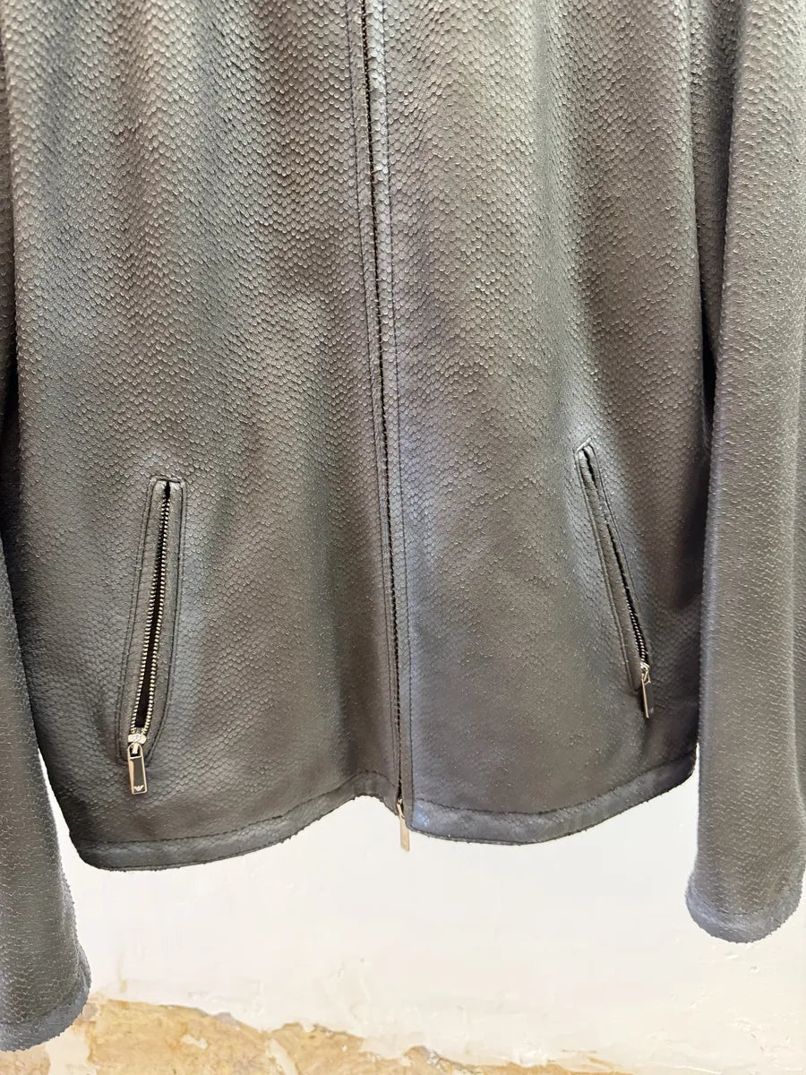 SS2016 Emporio Armani Blue Python Embossed Leather Jacket NWzdRtp 5