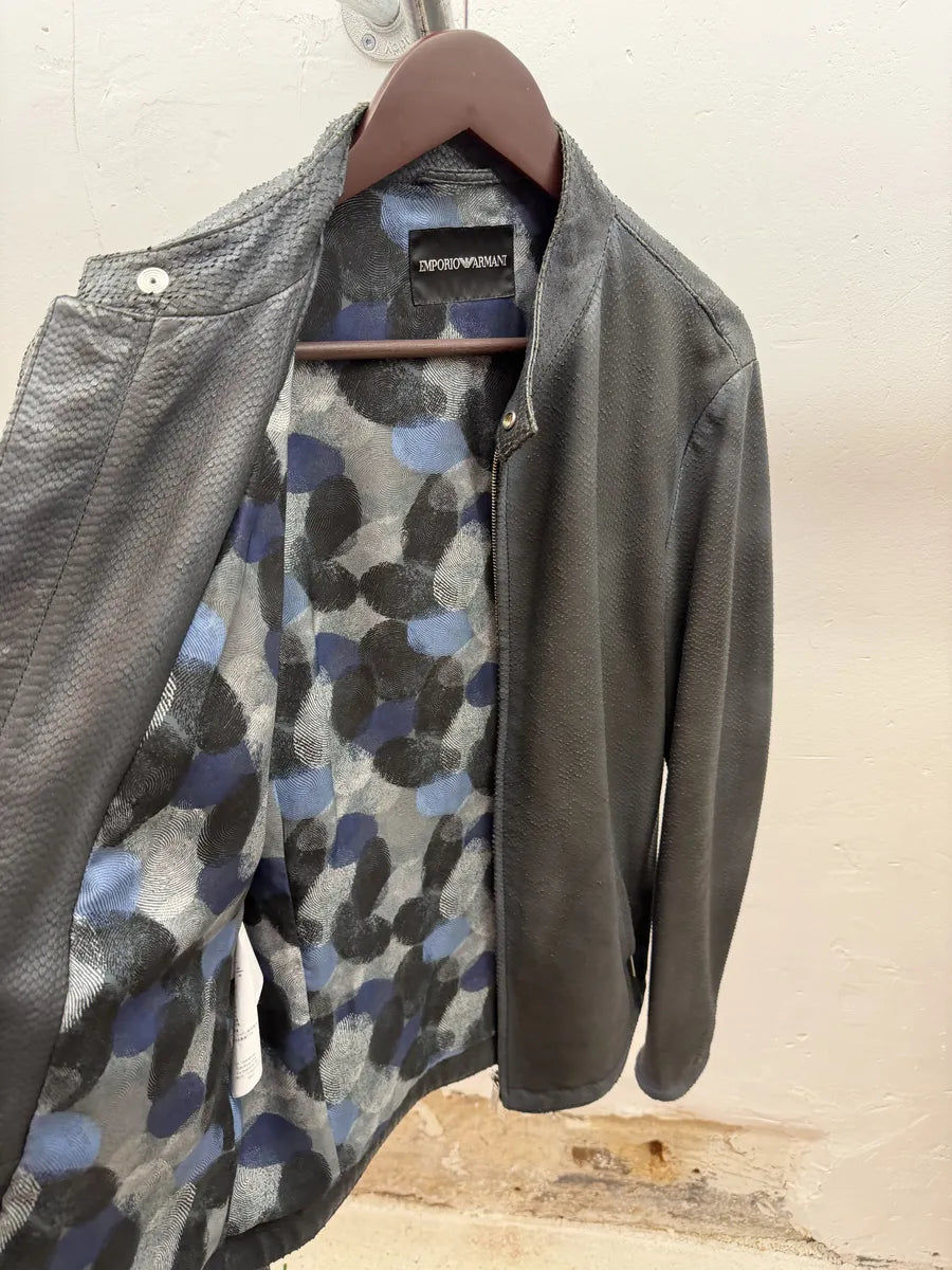 SS2016 Emporio Armani Blue Python Embossed Leather Jacket NWzdRtp 8