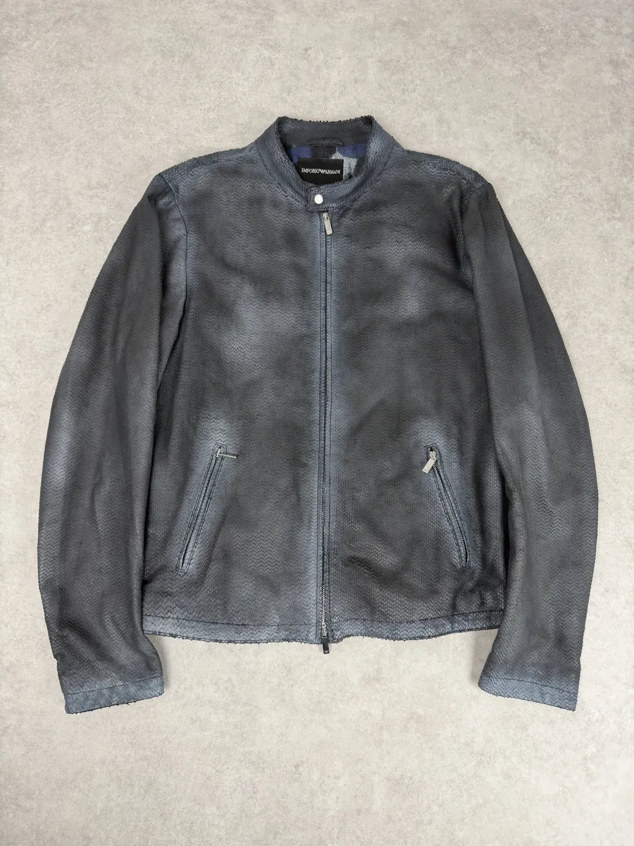 SS2016 Emporio Armani Dark Blue Python Effect Leather Jacket MPhSsSd 0