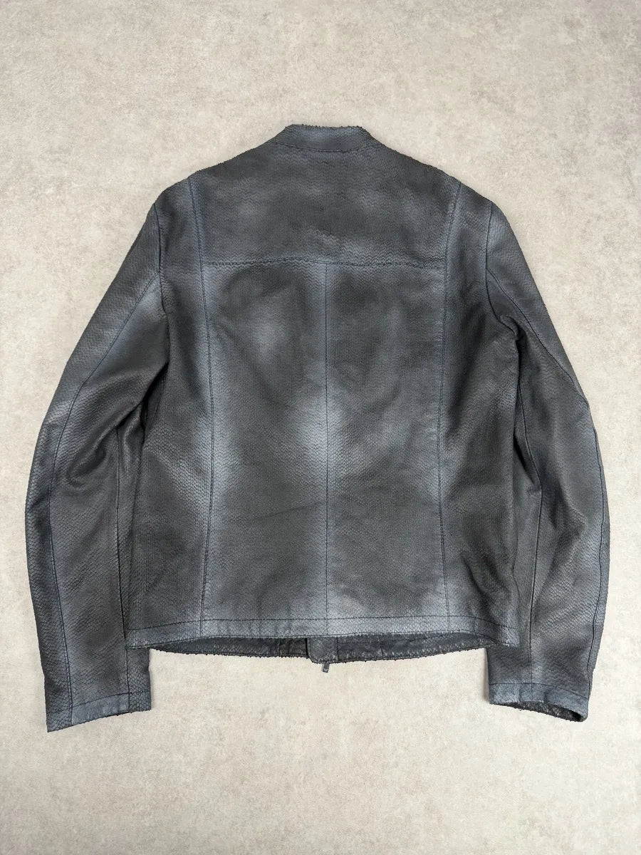 SS2016 Emporio Armani Dark Blue Python Effect Leather Jacket MPhSsSd 1