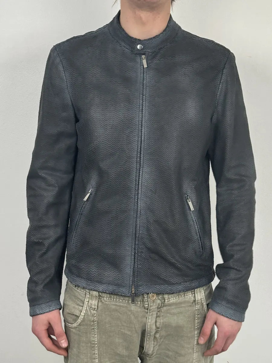 SS2016 Emporio Armani Dark Blue Python Effect Leather Jacket MPhSsSd 2