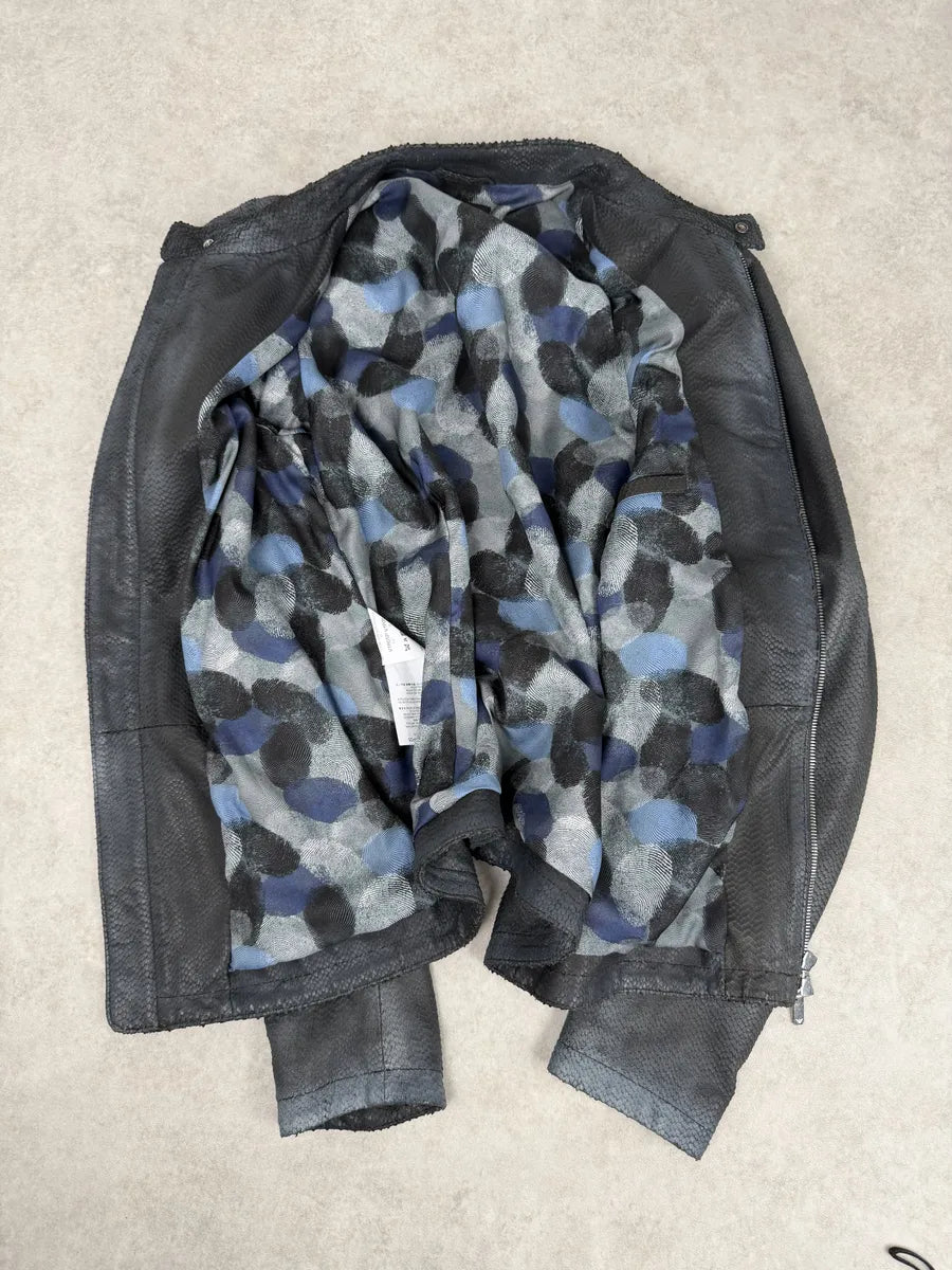 SS2016 Emporio Armani Dark Blue Python Effect Leather Jacket MPhSsSd 3