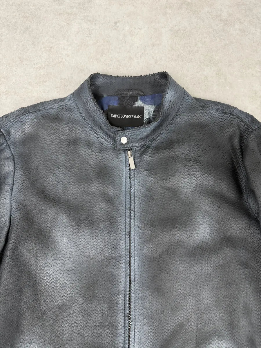 SS2016 Emporio Armani Dark Blue Python Effect Leather Jacket MPhSsSd 6