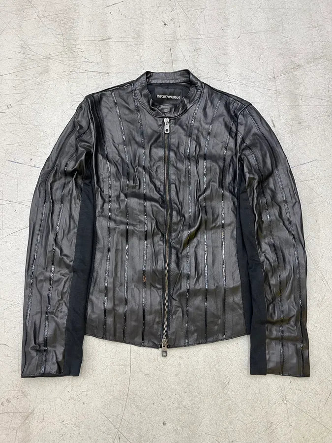 SS2016 Emporio Armani Lined Hybrid Black Leather & Wool Jacket JUSYeJo 0